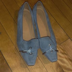 Tods Blue Teal Pointed Tip Toe Suede Leather Flats